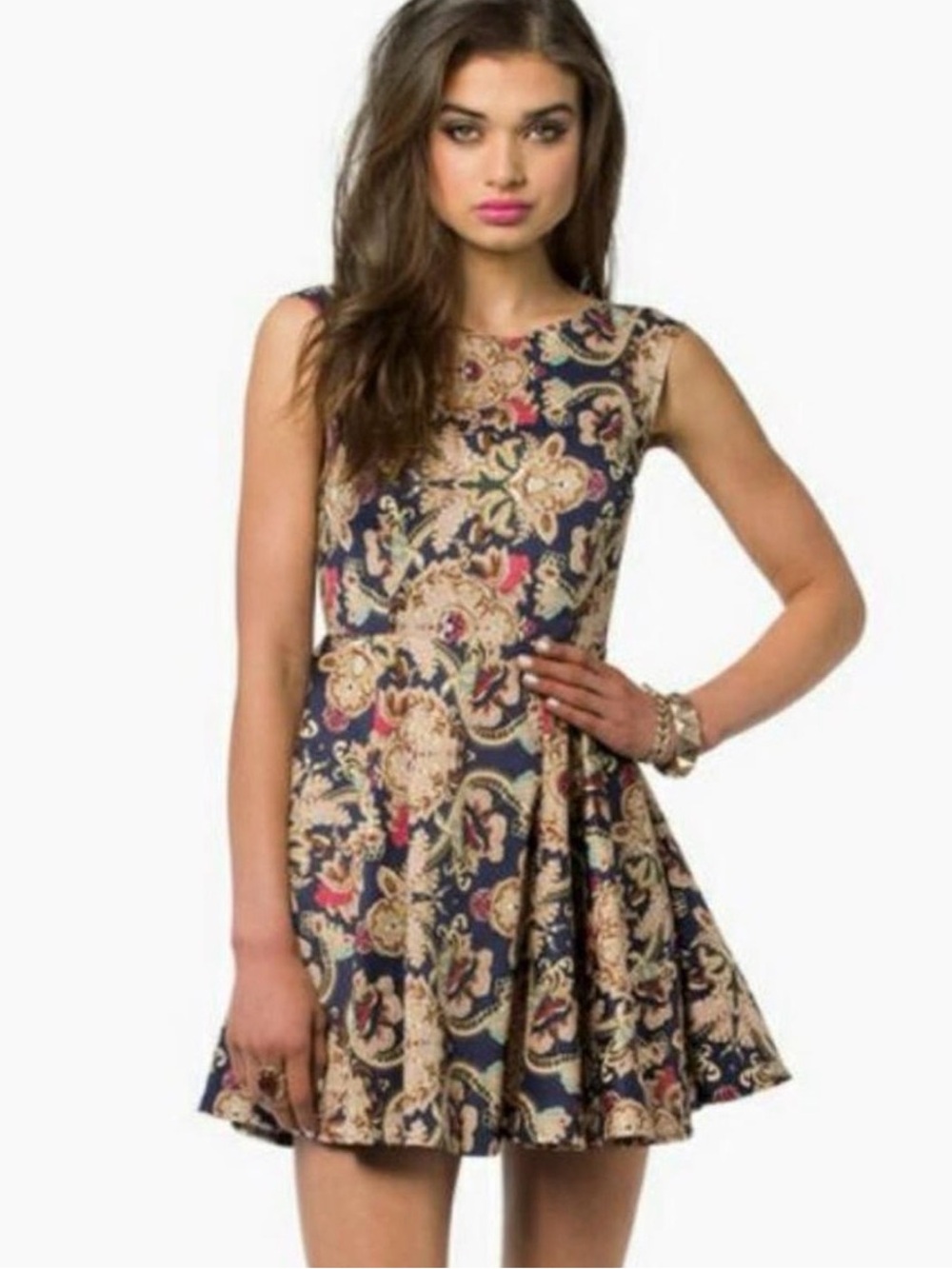 Tobi Mini Skater Dress. Baroque Paisley Fit & Flare. Women’s Small EUC
